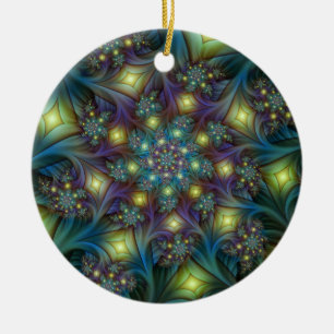 Illuminated modern blue purple Fractal Pattern Ceramic Tree Decoration