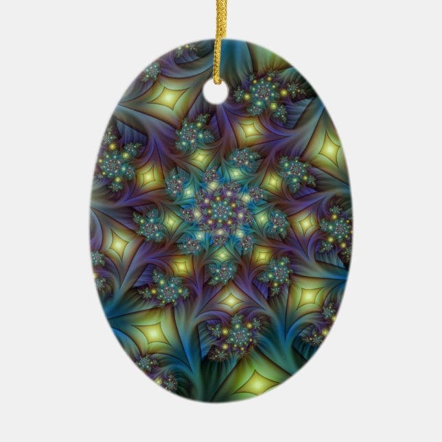 Illuminated modern blue purple Fractal Pattern Ceramic Tree Decoration (Front)
