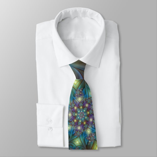 Illuminated modern blue purple Fractal Pattern Tie (Tied)