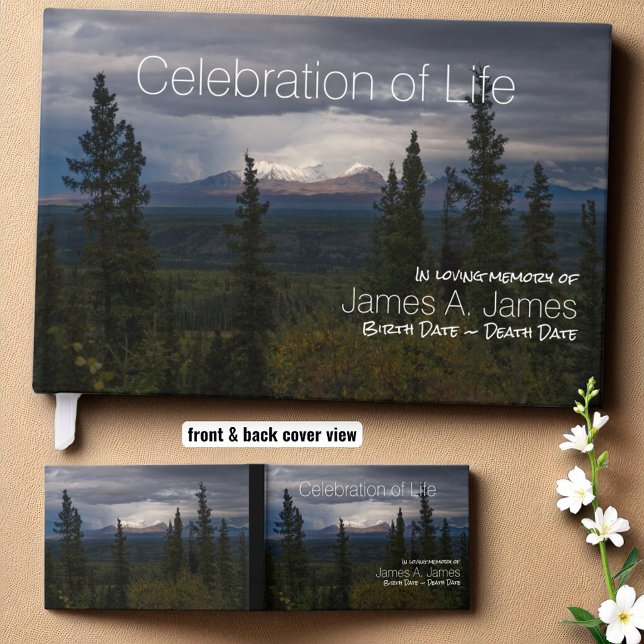 Illuminated Mountains Alaska Photograph Memorial Guest Book (Guestbook front template cover and back cover design.)