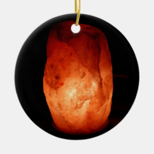 Illuminated Orange Himalayan Salt Lamp Light on a  Ceramic Tree Decoration