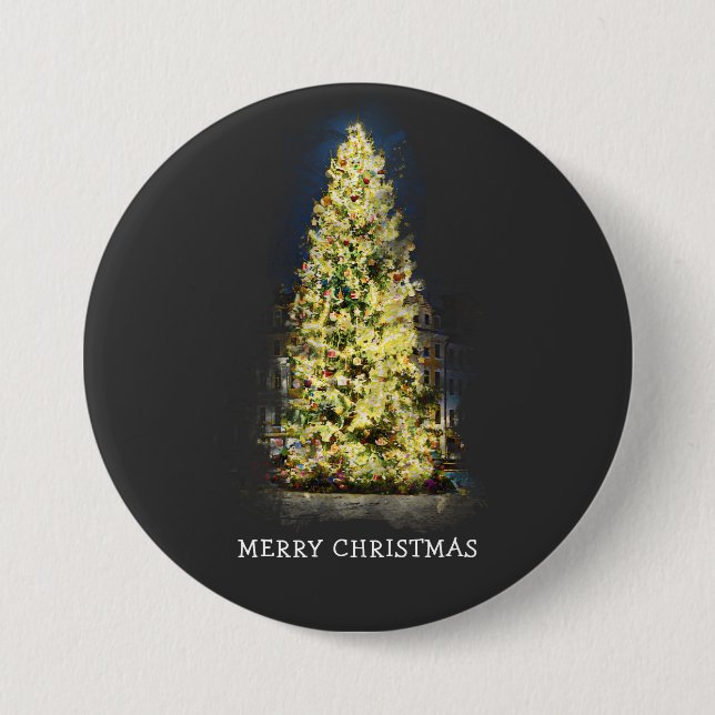 Illuminated painted Christmas tree 7.5 Cm Round Badge (Front)