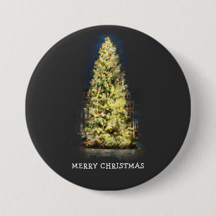 Illuminated painted Christmas tree 7.5 Cm Round Badge