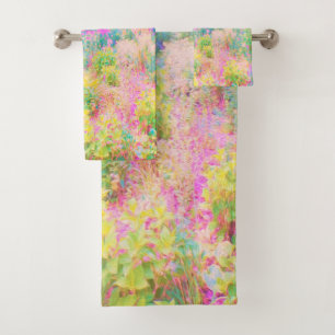 Illuminated Pink and Coral Garden Landscape Bath Towel Set