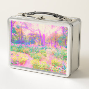 Illuminated Pink and Coral Garden Landscape Metal Lunch Box