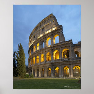 Illuminated section of the Colosseum at dusk. Poster