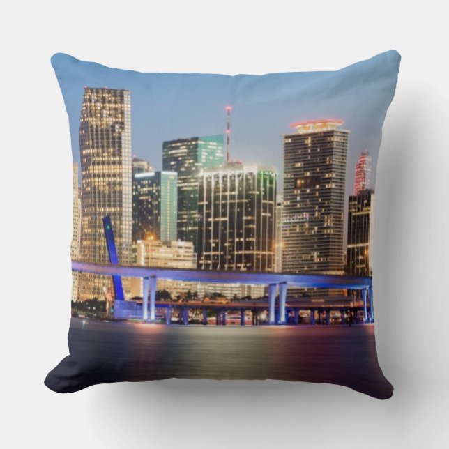 Illuminated skyline of downtown Miami at dusk Cushion (Front)