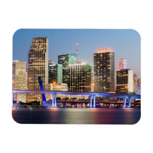 Illuminated skyline of downtown Miami at dusk Magnet