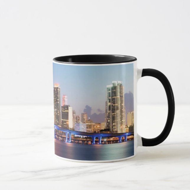 Illuminated skyline of downtown Miami at dusk Mug (Right)