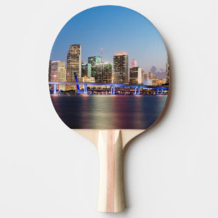 Illuminated skyline of downtown Miami at dusk Ping Pong Paddle