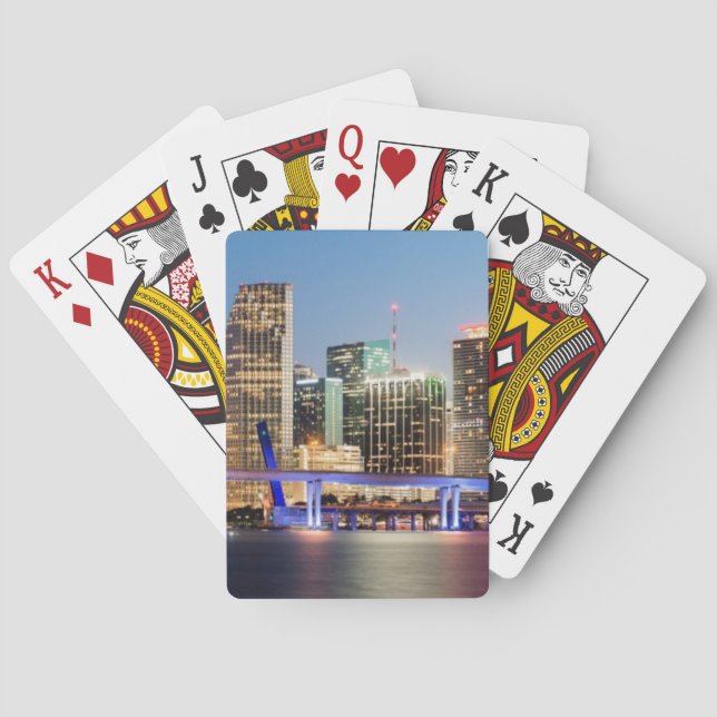 Illuminated skyline of downtown Miami at dusk Playing Cards (Back)