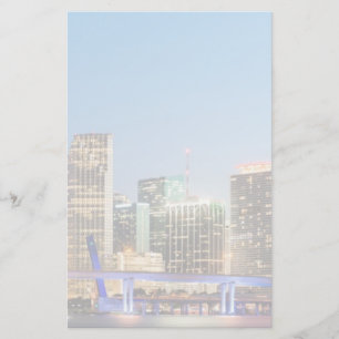Illuminated skyline of downtown Miami at dusk Stationery