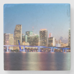 Illuminated skyline of downtown Miami at dusk Stone Coaster