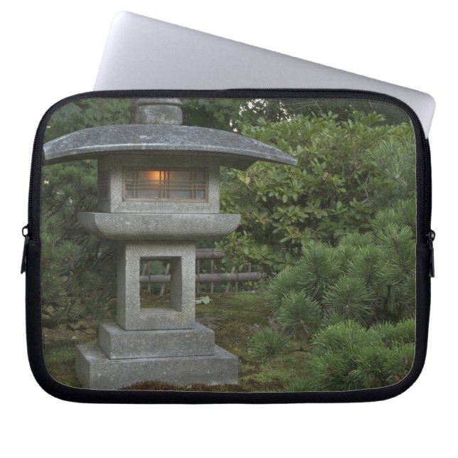 Illuminated stone lantern in Japanese Garden Laptop Sleeve (Front)