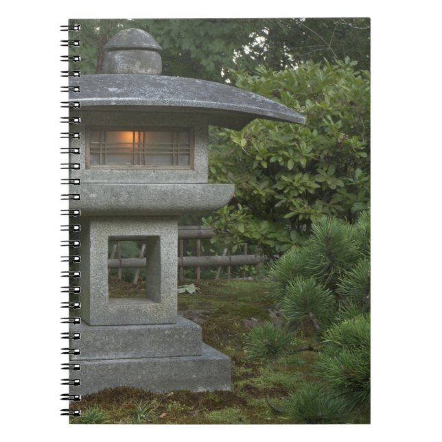 Illuminated stone lantern in Japanese Garden Spiral Notebook (Front)