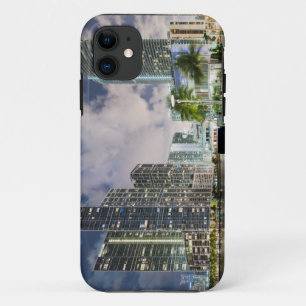 Illuminated towers at the Miami River waterfront iPhone 11 Case