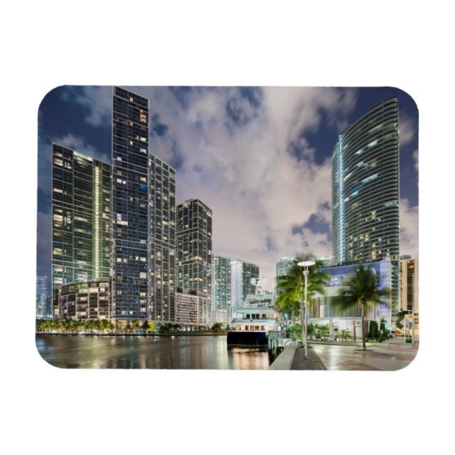 Illuminated towers at the Miami River waterfront Magnet (Horizontal)