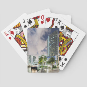 Illuminated towers at the Miami River waterfront Playing Cards