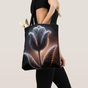 Illuminated Tulip With Raindrops Tote Bag