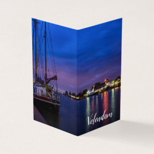 Illuminated Volendam harbor at night