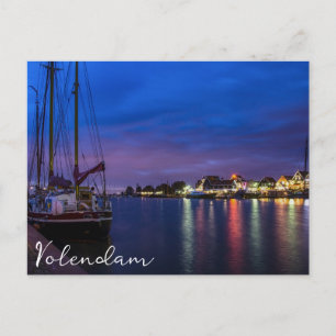 Illuminated Volendam harbor at night Postcard