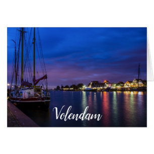 Illuminated Volendam harbour at night