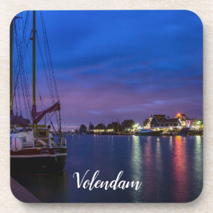 Illuminated Volendam harbour at night Coaster
