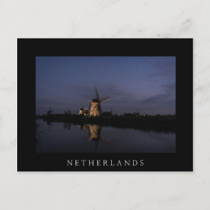 Illuminated windmill at Blue Hour black postcard