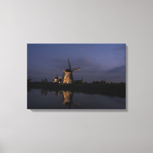 Illuminated windmill at Blue Hour canvas print