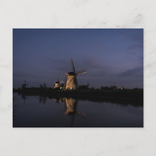 Illuminated windmill at Blue Hour postcard