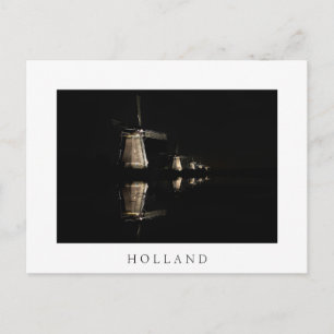 Illuminated windmills in Holland white postcard