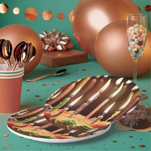 illuminated Wishes: Glowing Candles Bday Cake Paper Plate (Multi)