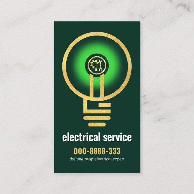 illuminating Gold Electrician Bulb Filament Business Card (Front)