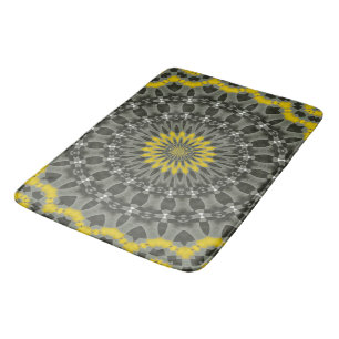 Illuminating Yellow and Grey KAleidoscope Mandala. Bath Mat