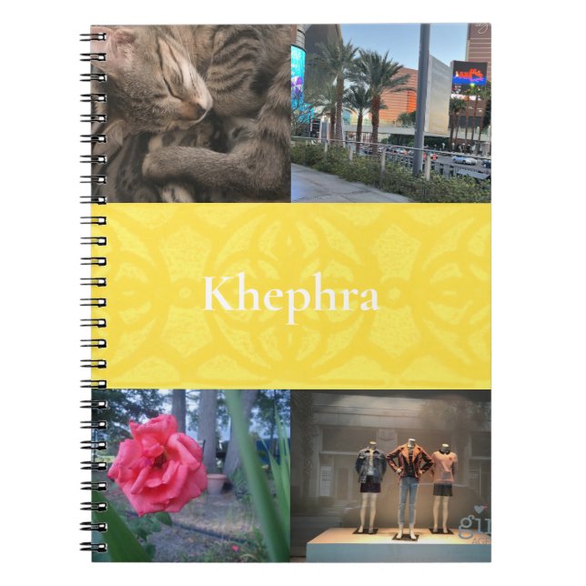 Illuminating Yellow Batik Collage and Name  Notebook (Front)