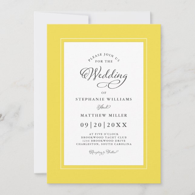 Illuminating Yellow Elegant Wedding Script Trendy Invitation (Front)