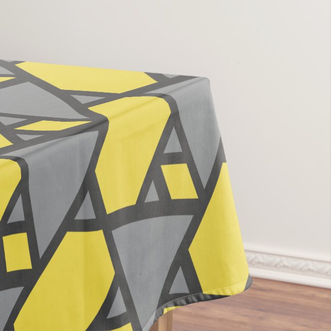 Illuminating Yellow Gray Geometric Monogram Tablecloth (In Situ)