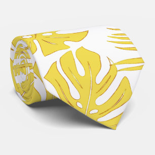 Illuminating yellow tropical monstera, palm leaves tie