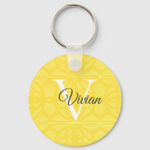 Illuminating Yellow Watercolor Batik Monogram Name Key Ring