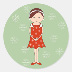 illusima Ballerina Christmas Girl Green Classic Round Sticker