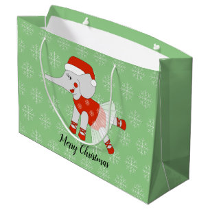 illusima Ballerina Elephant Christmas Snowflakes Large Gift Bag
