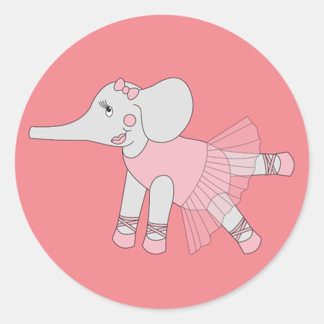 illusima Ballerina Elephant Peach Classic Round Sticker (Front)