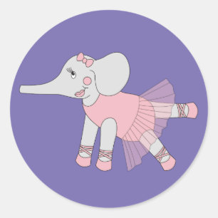 illusima Ballerina Elephant Purple Classic Round Sticker