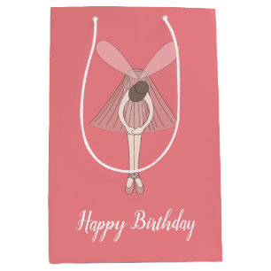 illusima Ballerina Fairy Peach With Text Medium Gift Bag