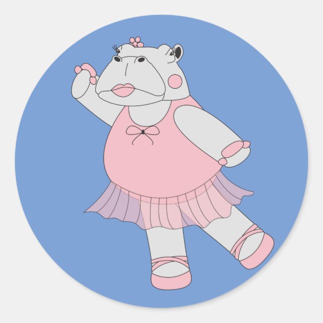 illusima Ballerina Hippo Blue Classic Round Sticker (Front)