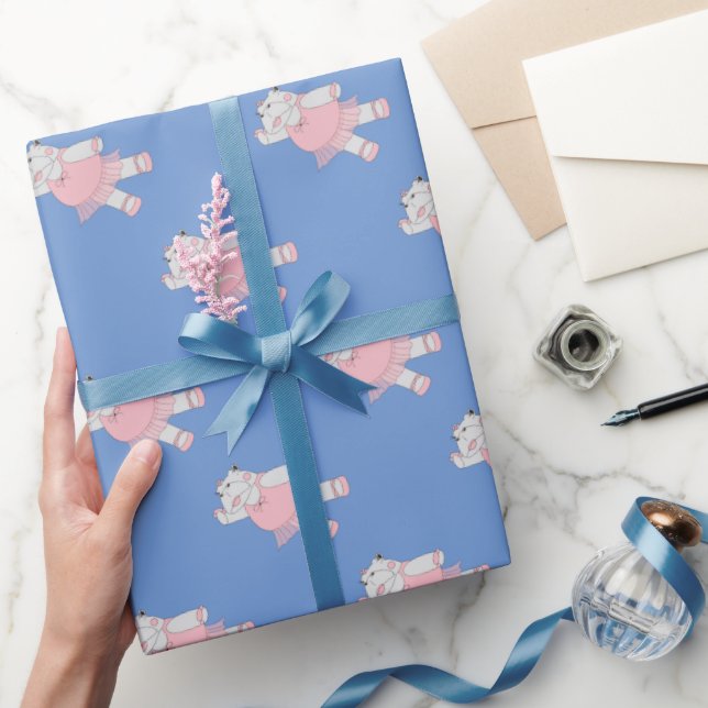 illusima Ballerina Hippo Blue Wrapping Paper (Gifting)