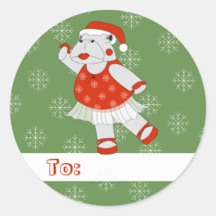 illusima Ballerina Hippo Christmas Snowflakes Classic Round Sticker