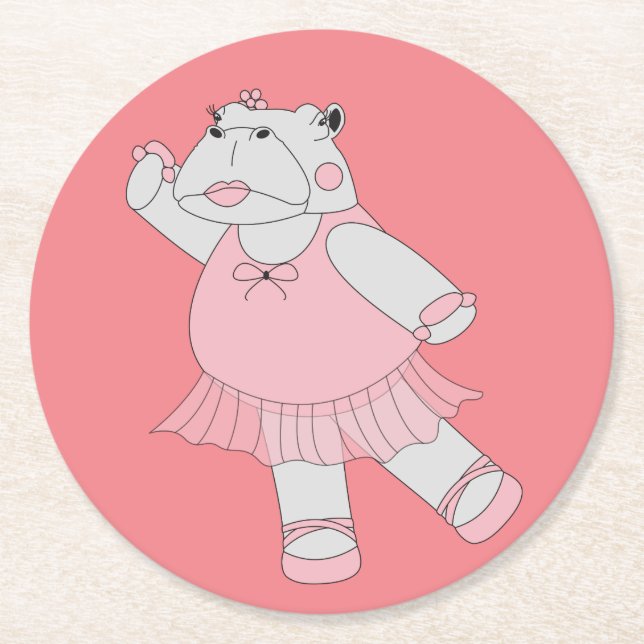 illusima Ballerina Hippo Peach Round Paper Coaster (Front)