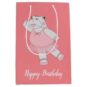 illusima Ballerina Hippo Peach With Text Medium Gift Bag
