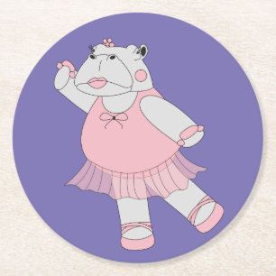 illusima Ballerina Hippo Purple Round Paper Coaster